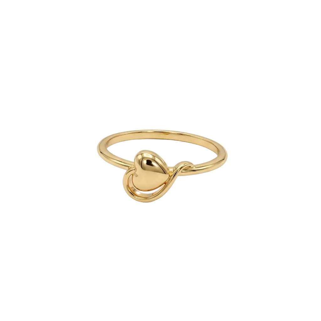 Gold ring with a heart design on a white background