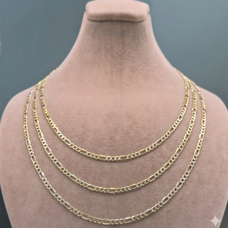 18k Gold Figaro Style Chain - 18k Gold Chain - Embellish Gold Jewelry & Diamond
