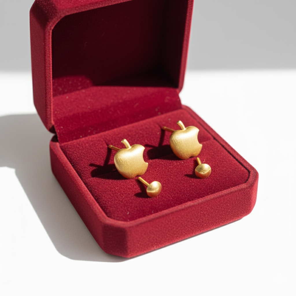 18K Real Gold Apple Earrings