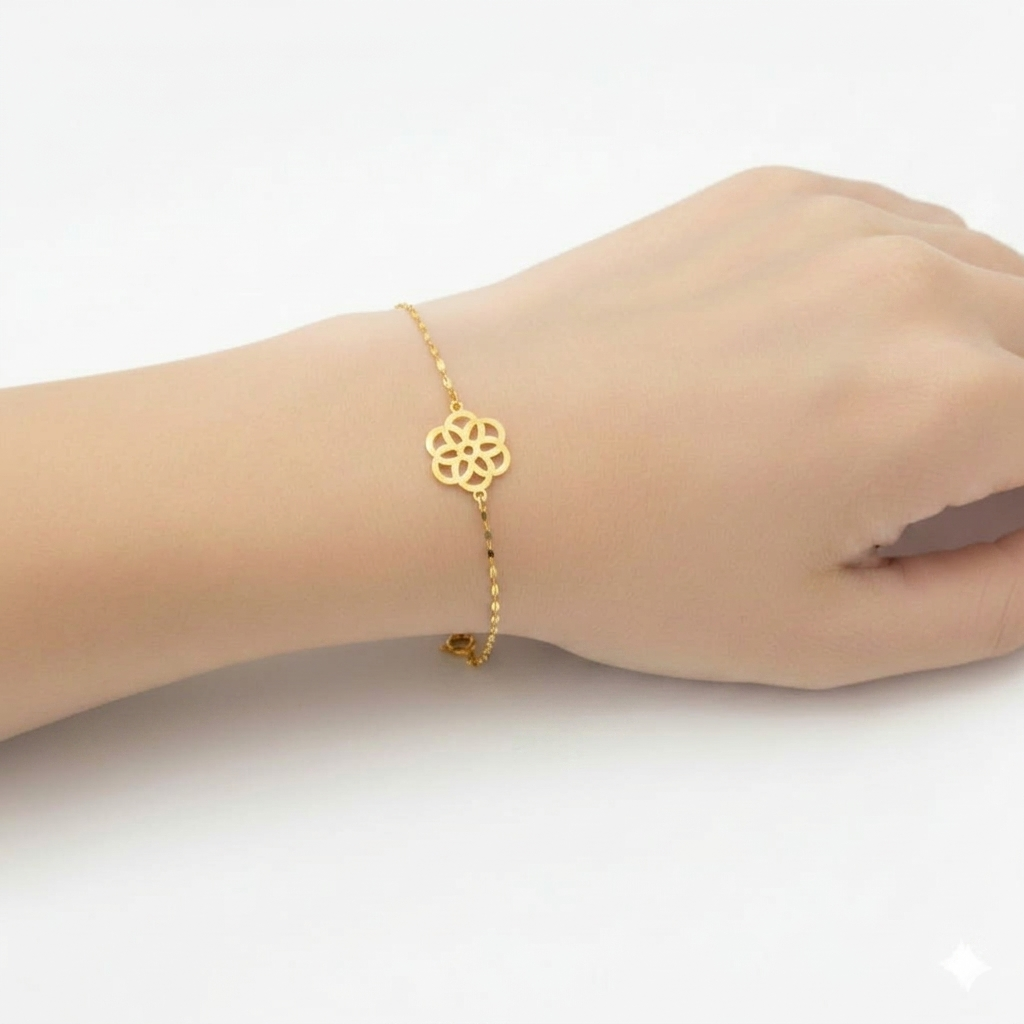 18K Real Gold Flower with Mirror Chain Bracelet