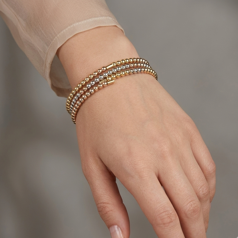 18k Gold 3 Layered Tri-color Ball Bangle - 18k Gold Bangle - Embellish Gold Jewelry & Diamond