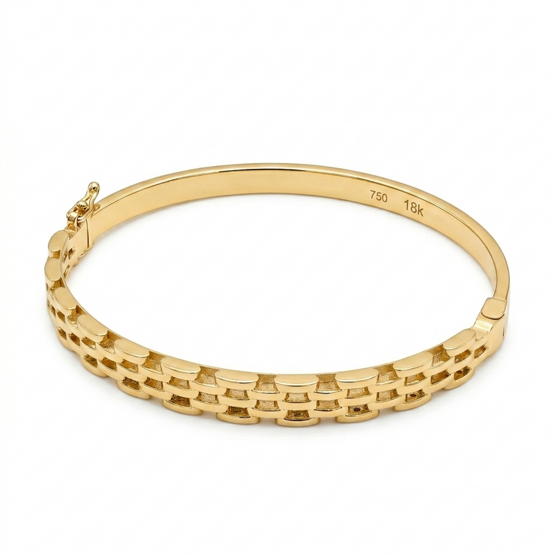 18k Gold Double Layered Chain Inspired Bangle - 18k Gold Bangle - Embellish Gold Jewelry & Diamond