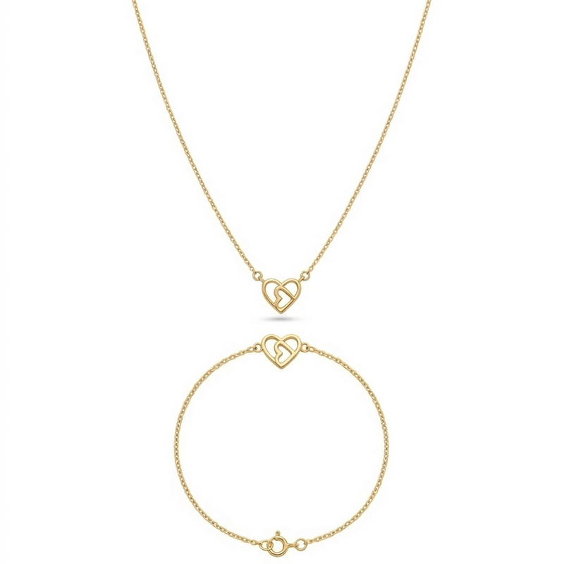 18k Gold Heart in Heart Jewelry Set - مجموعة متميزة - Embellish Gold Jewelry & Diamond