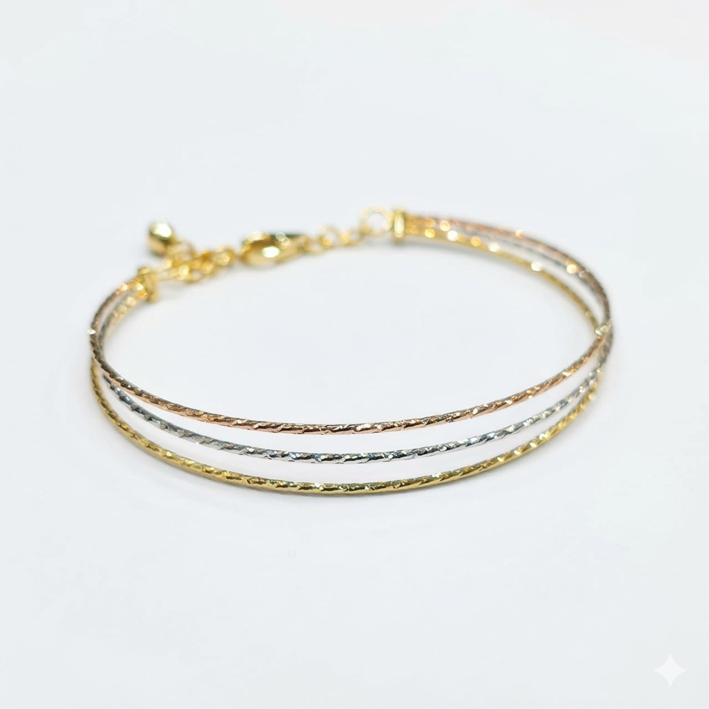 18k Gold 3 String Colored Bangle - 18k Gold Bangle - Embellish Gold Jewelry & Diamond
