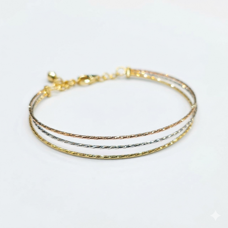 18k Gold 3 String Colored Bangle - 18k Gold Bangle - Embellish Gold Jewelry & Diamond