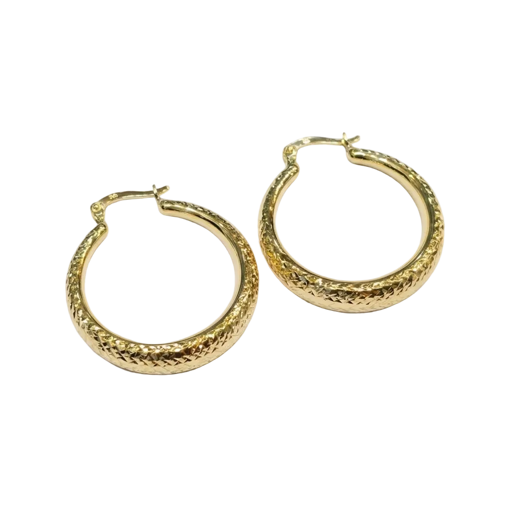 Pair of gold hoop earrings on a white background