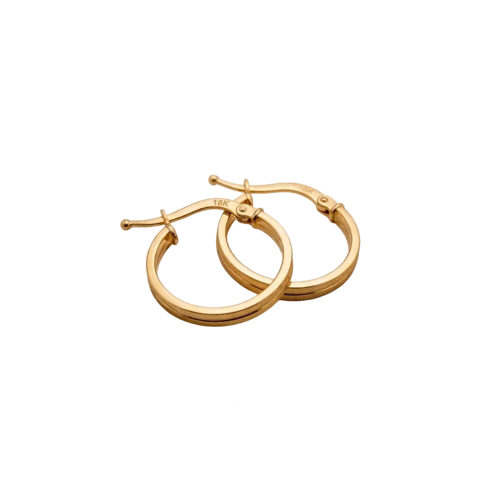 Gold hoop earrings on a white background with weight and code information.