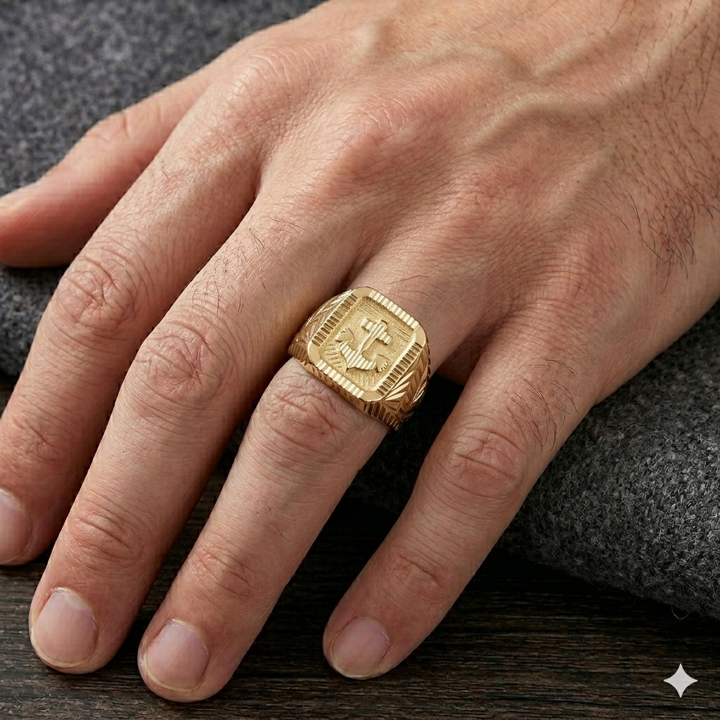 18k Gold Anchor Inspired Power Ring