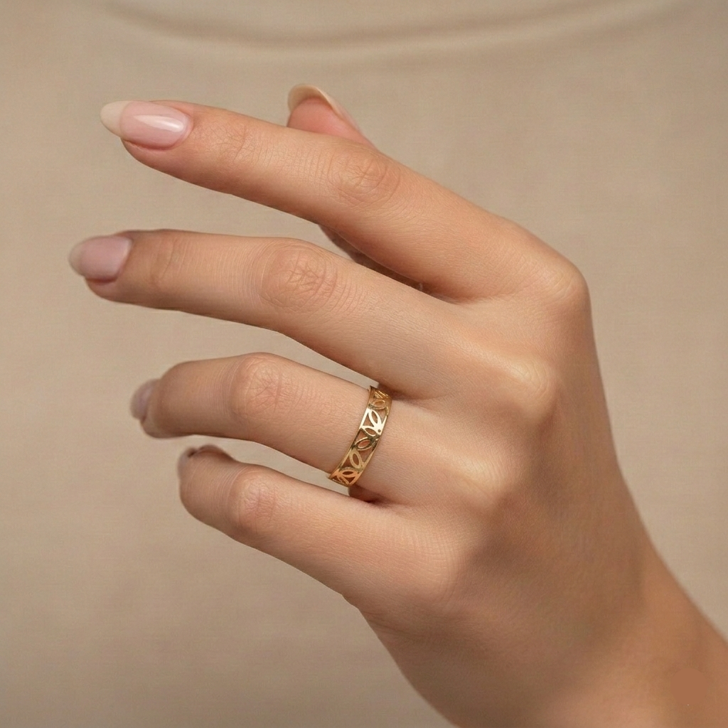 18k Gold Branded Inspired Ring - 18k Gold Ring - Embellish Gold Jewelry & Diamond
