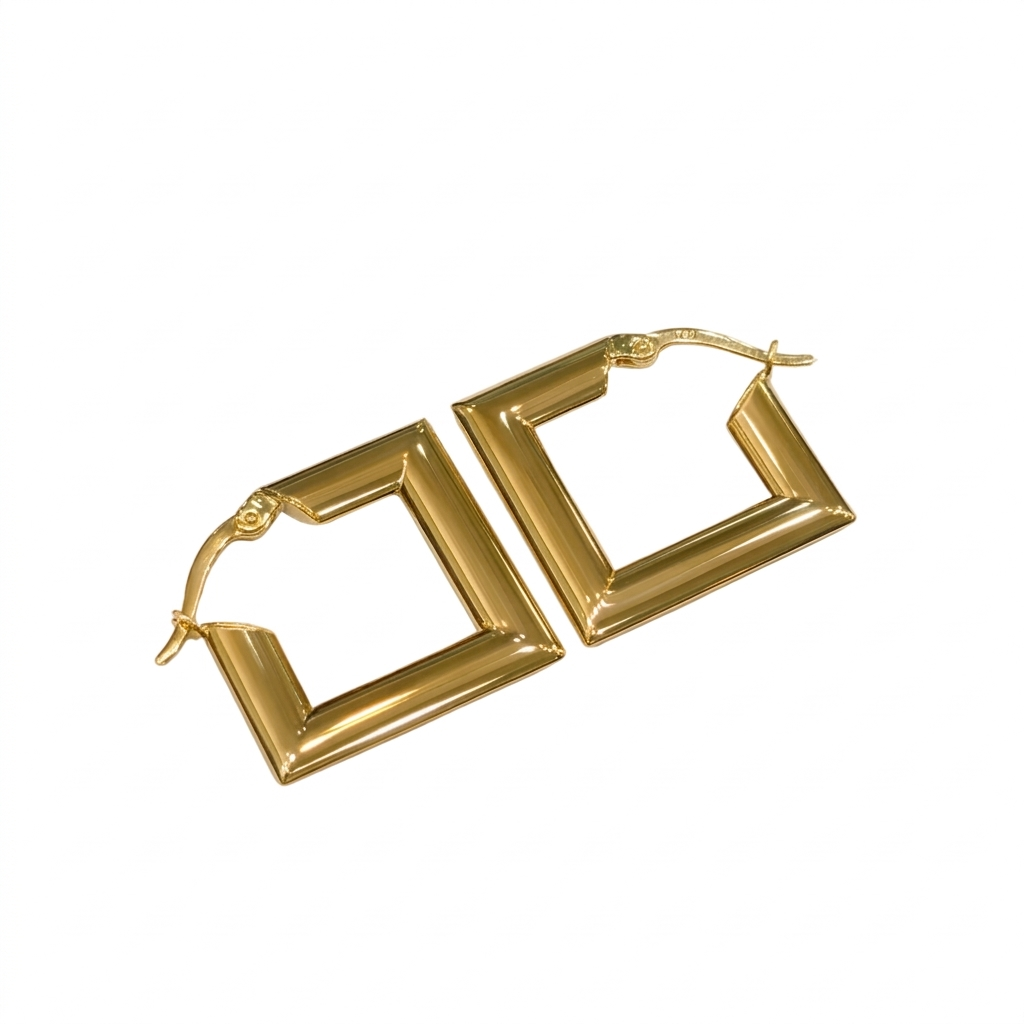 18k Gold Plain Cube Loop Earrings - 18k Gold Earrings - Embellish Gold Jewelry & Diamond