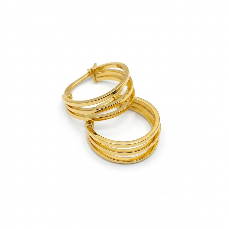 18k Gold 3 Lines Loop Earrings - 18k Gold Earrings - Embellish Gold Jewelry & Diamond