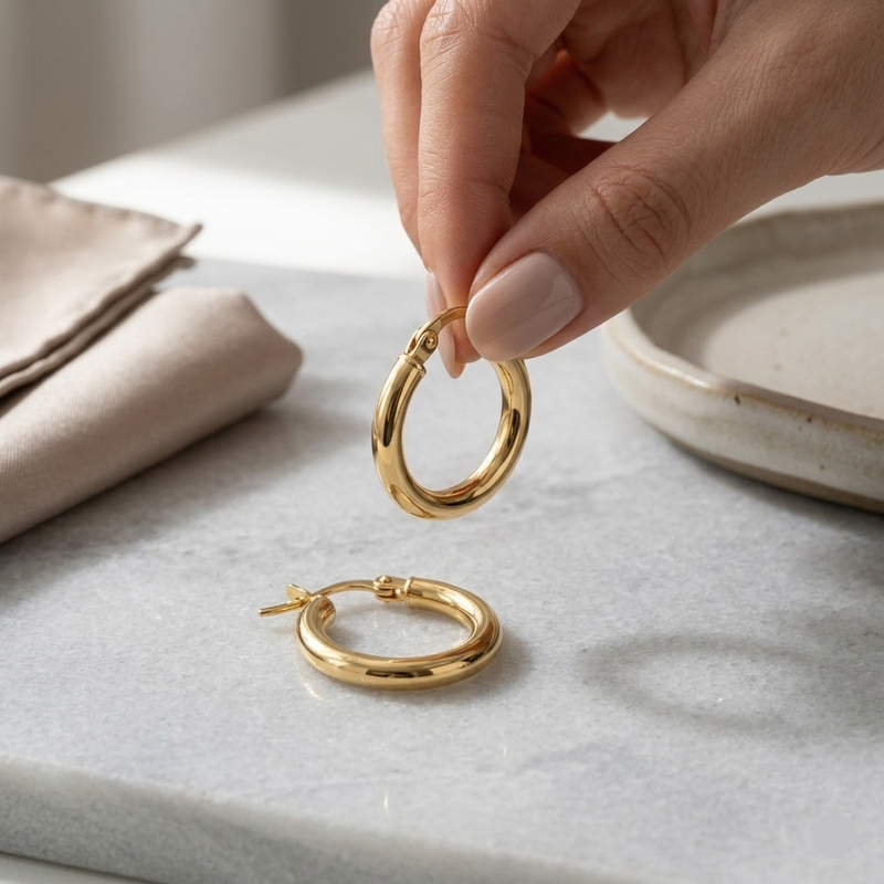 18k Gold Tube Loop Earrings - 18k Gold Earrings - Embellish Gold Jewelry & Diamond