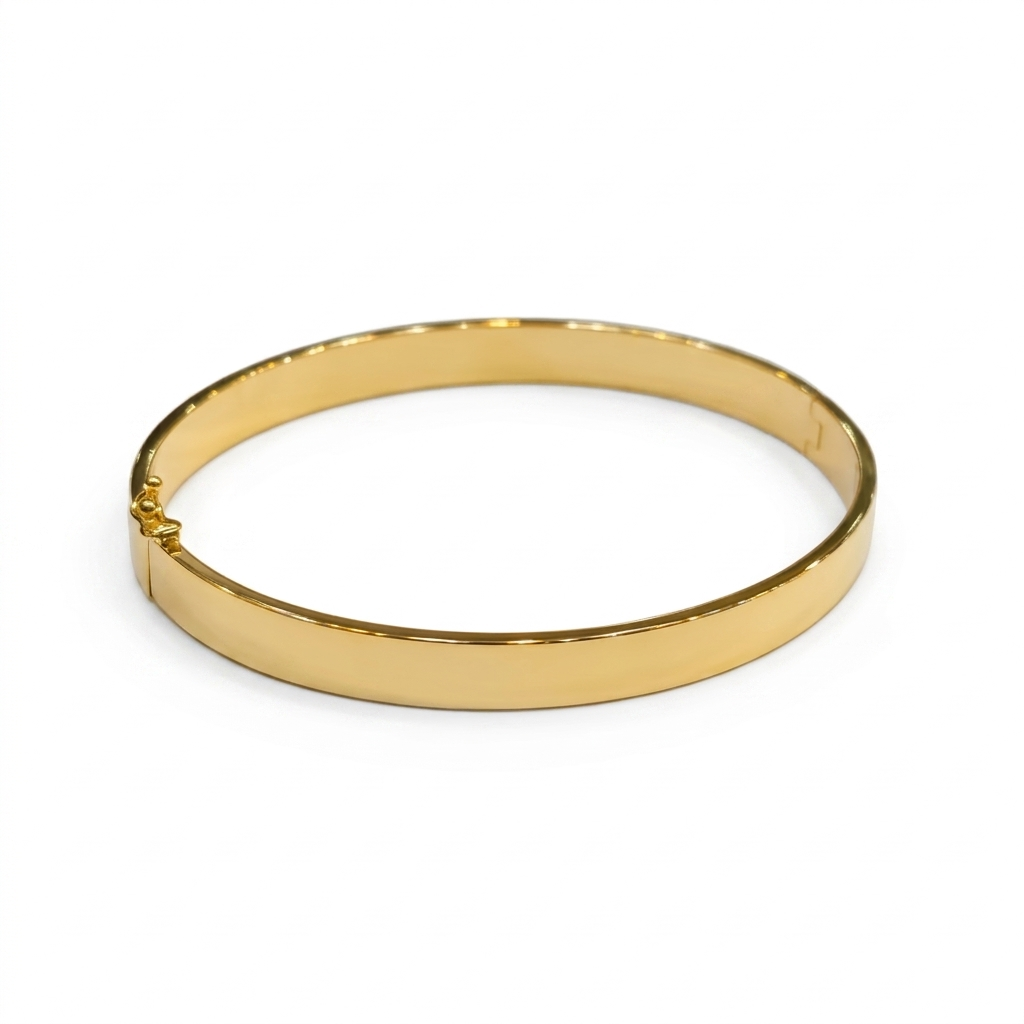18k Gold Thin Flat Simple Bangle - 18k Gold Bangle - Embellish Gold Jewelry & Diamond