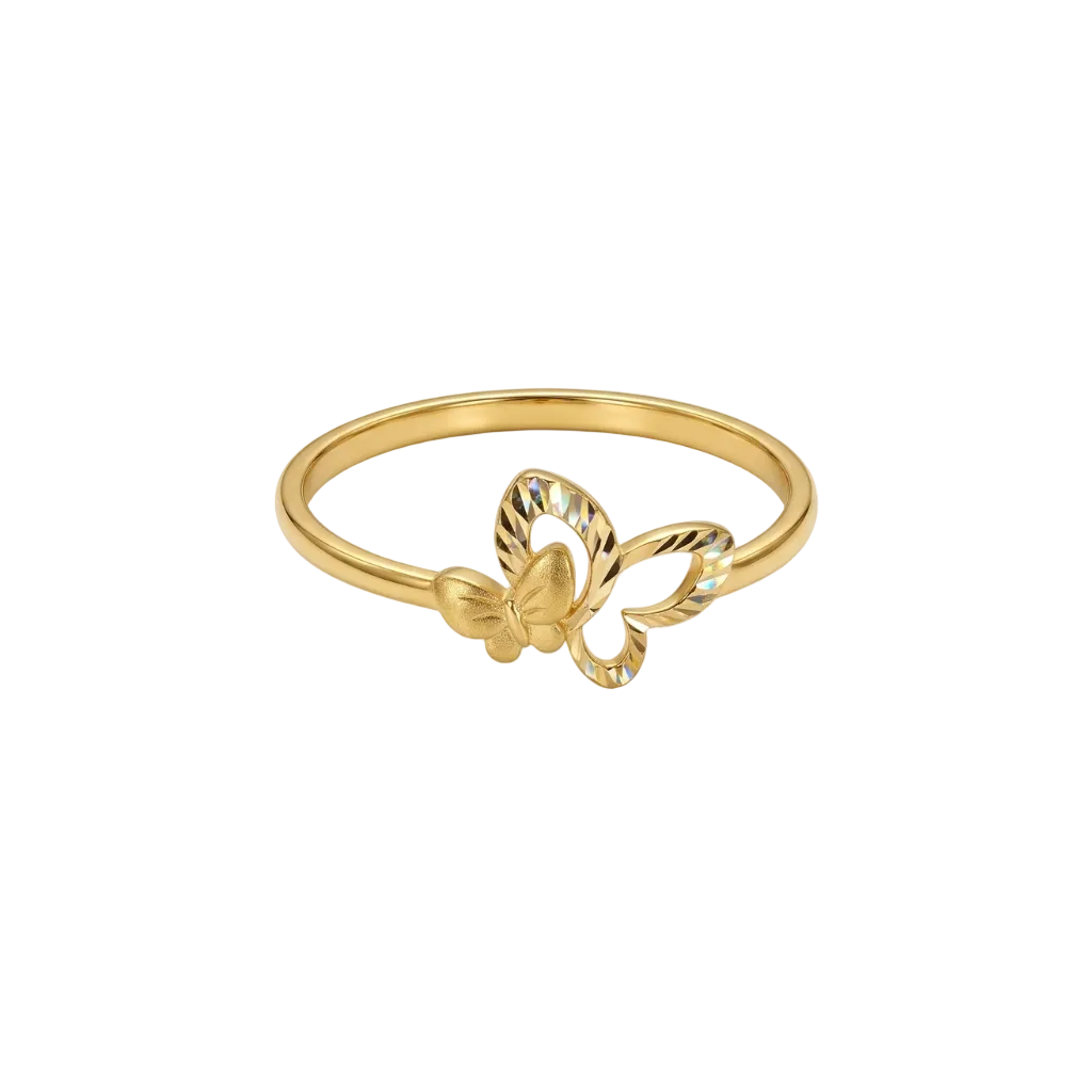 Gold butterfly ring on a white background