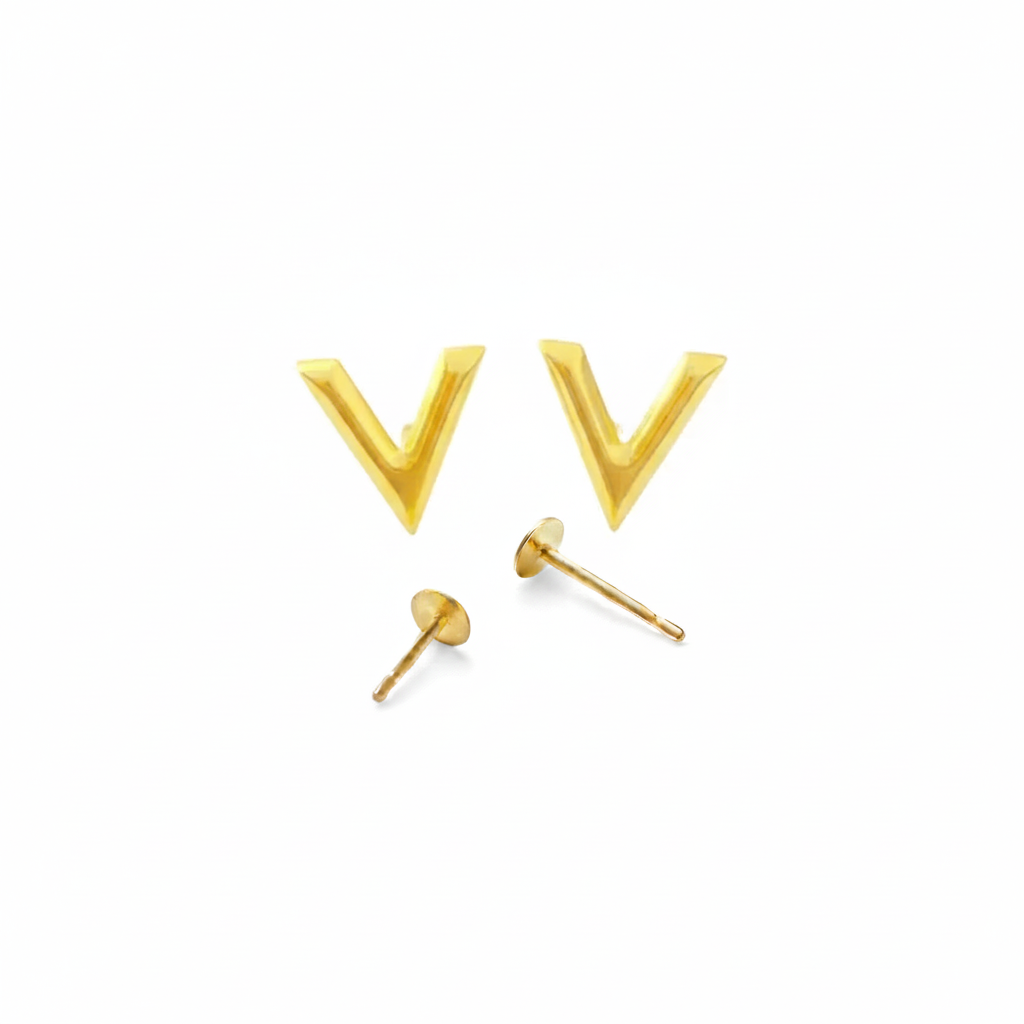 18K Real Gold V Earrings - 18k Gold Earrings - Embellish Gold