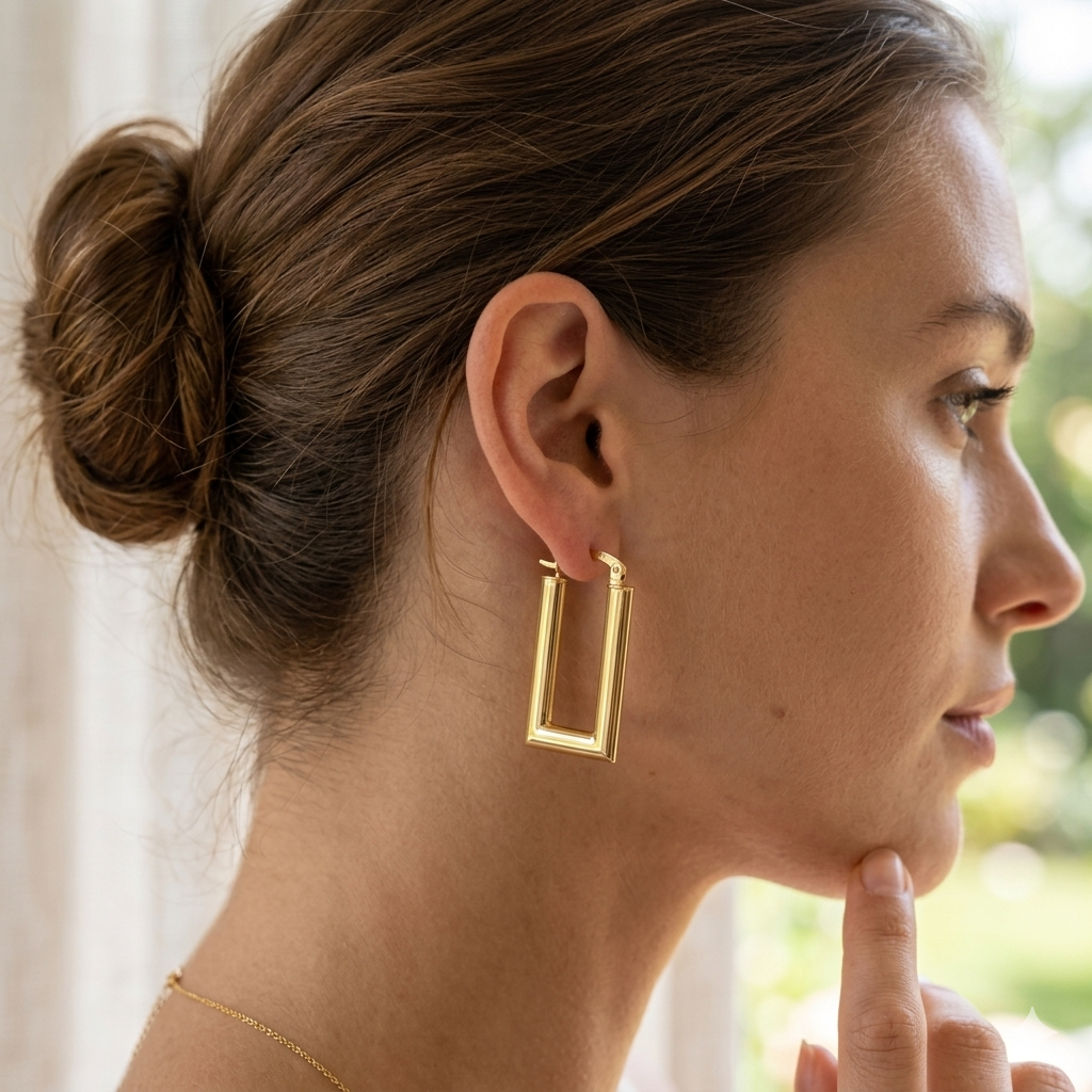 18k Gold Long Cube Loop Earrings - 18k Gold Earrings - Embellish Gold Jewelry & Diamond