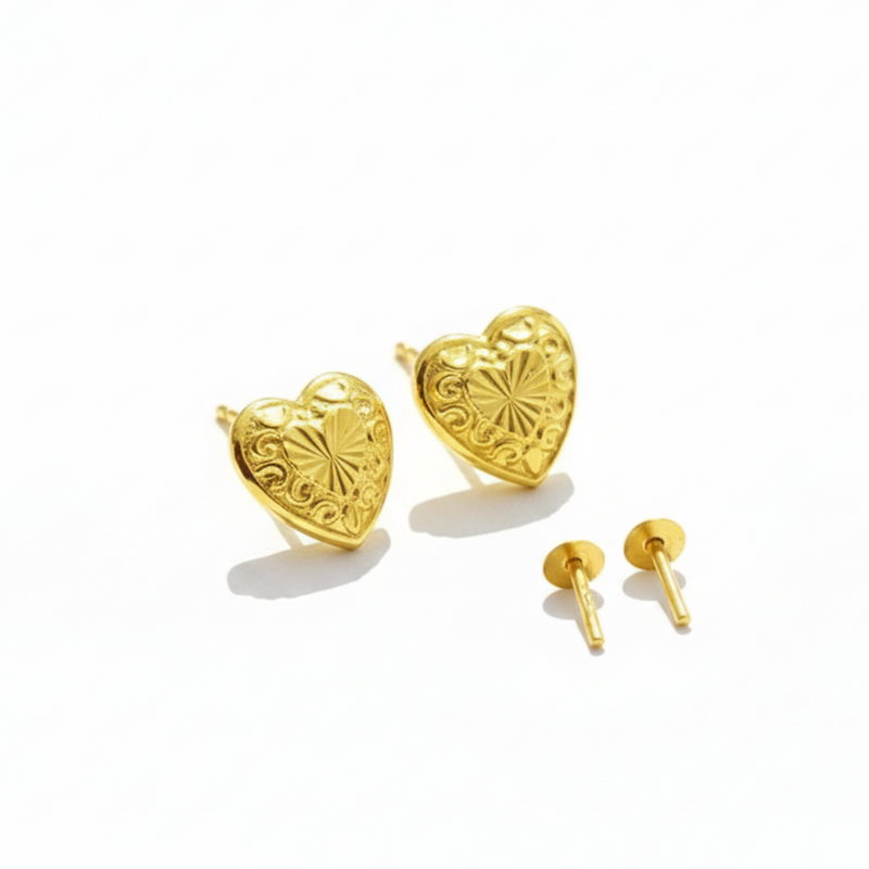 18K Real Gold IND Heart Earrings - 18k Gold Earrings - Embellish Gold