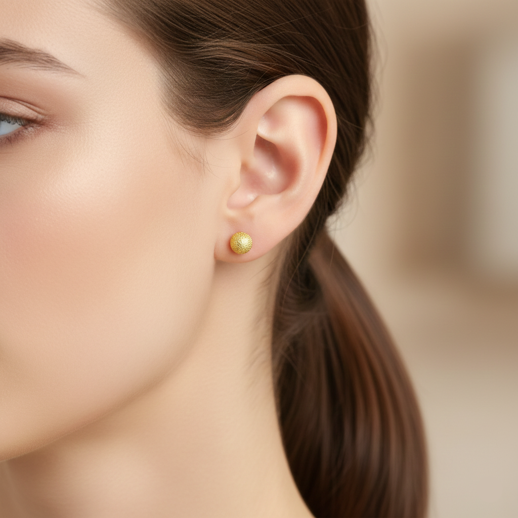 أقراط كرة لامعة ذهبية حقيقية عيار 18 قيراط - 18k Gold Earrings - Embellish Gold