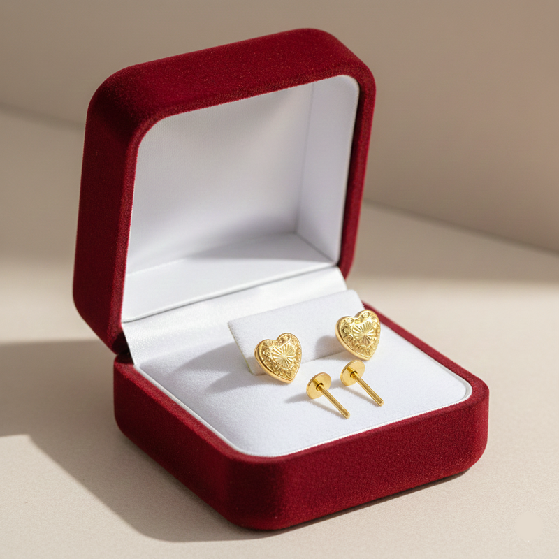 18K Real Gold IND Heart Earrings - 18k Gold Earrings - Embellish Gold