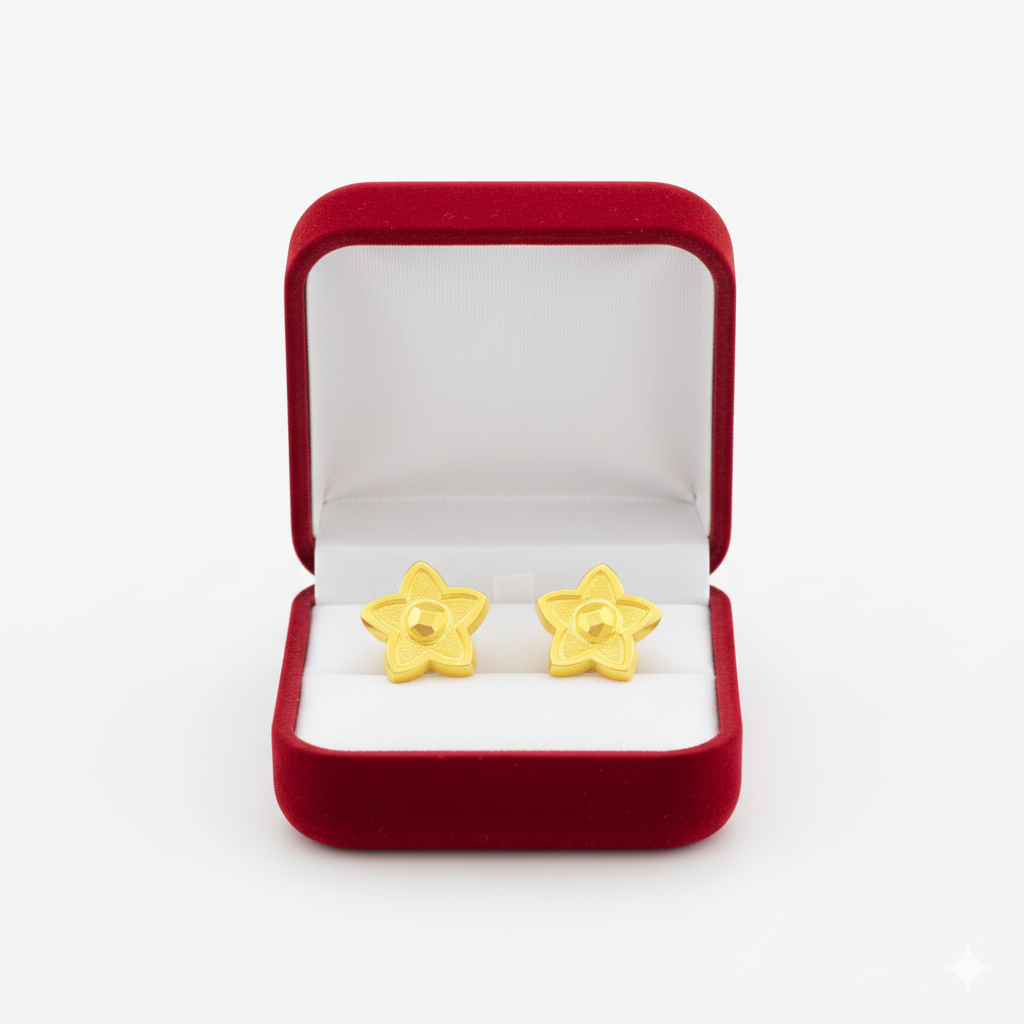 18K Real Gold  Star Dot Earrings - 18k Gold Earrings - Embellish Gold
