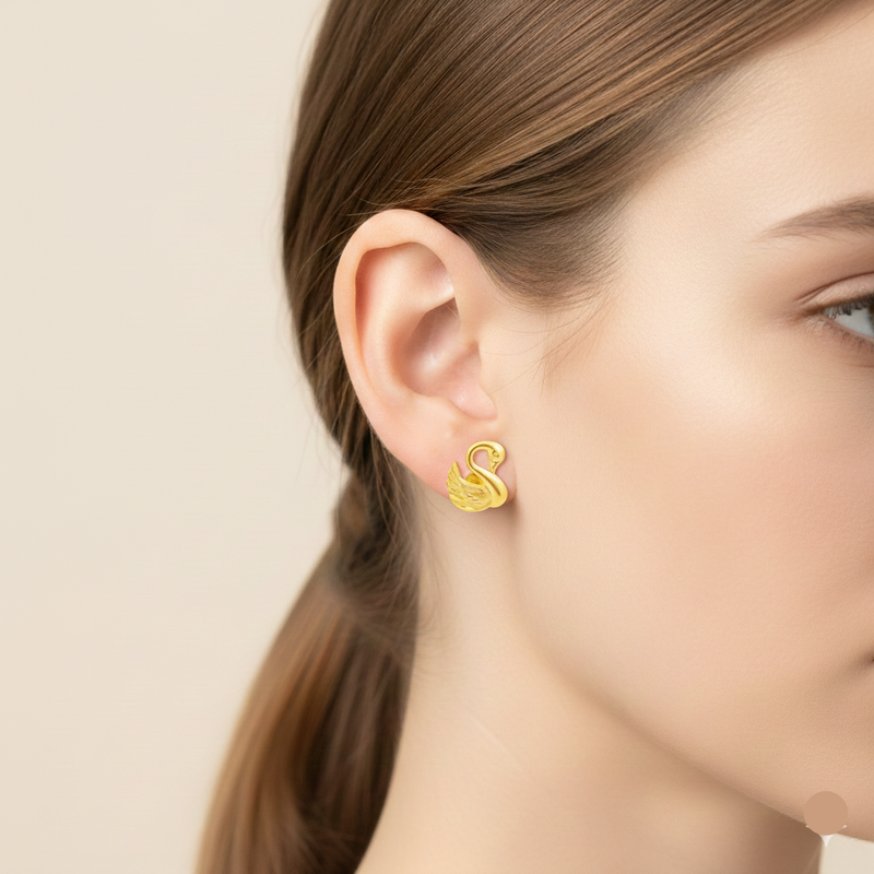 18K Real Gold Swan Earrings - 18k Gold Earrings - Embellish Gold