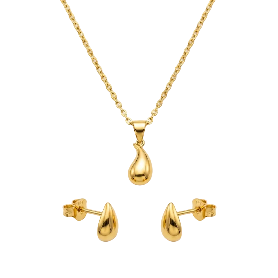 18k Gold Plain Teardrops Jewelry Set - New Launch - Embellish Gold Jewelry & Diamond