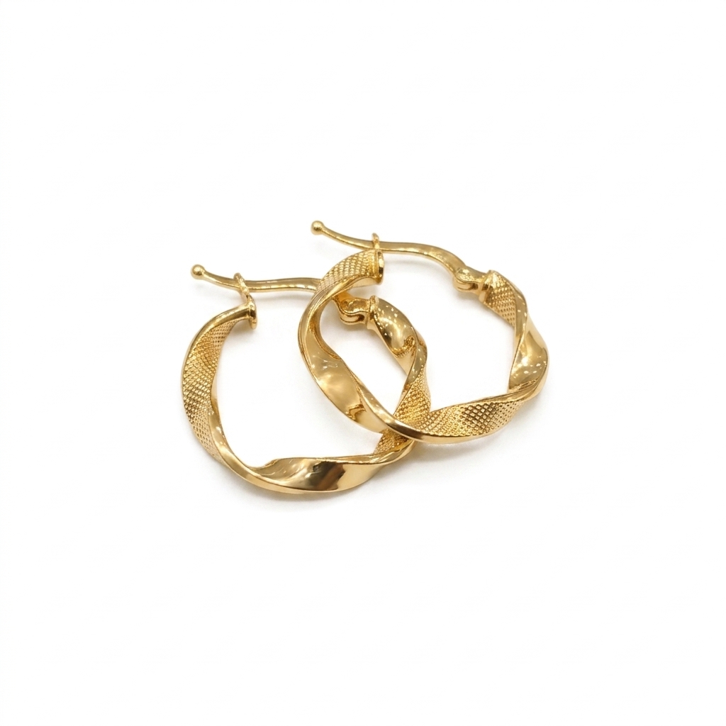 18k Gold Solid Spiral Loop Earrings
