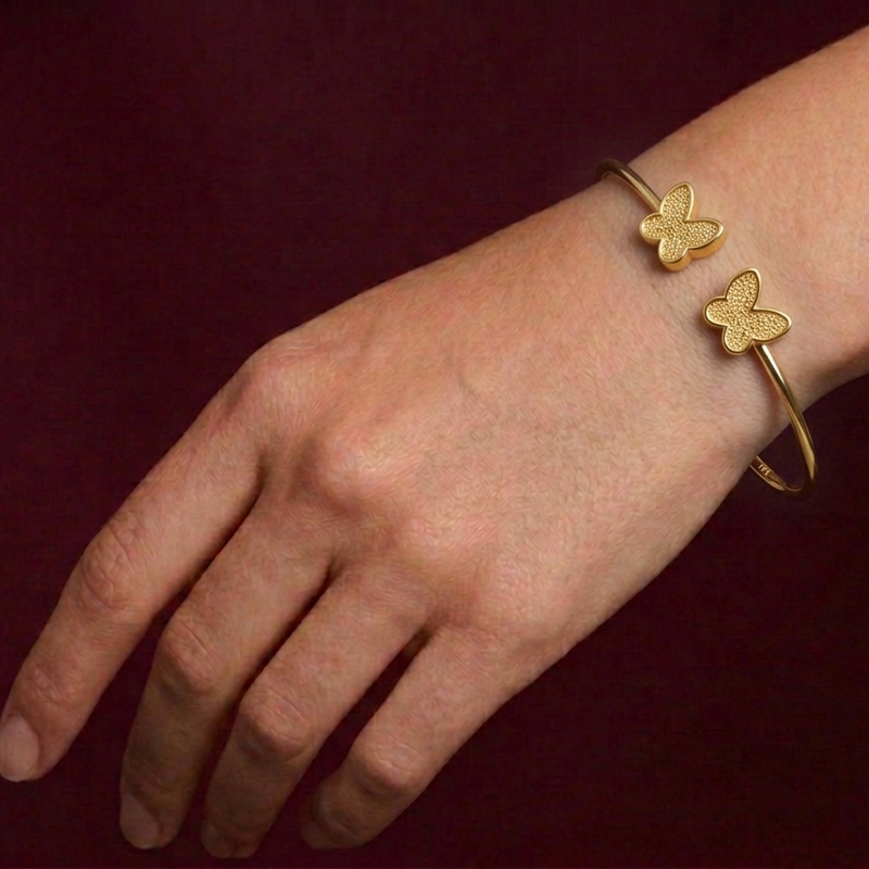 18k Gold Twin Dot Butterfly Bangle - 18k Gold Bangle - Embellish Gold Jewelry & Diamond