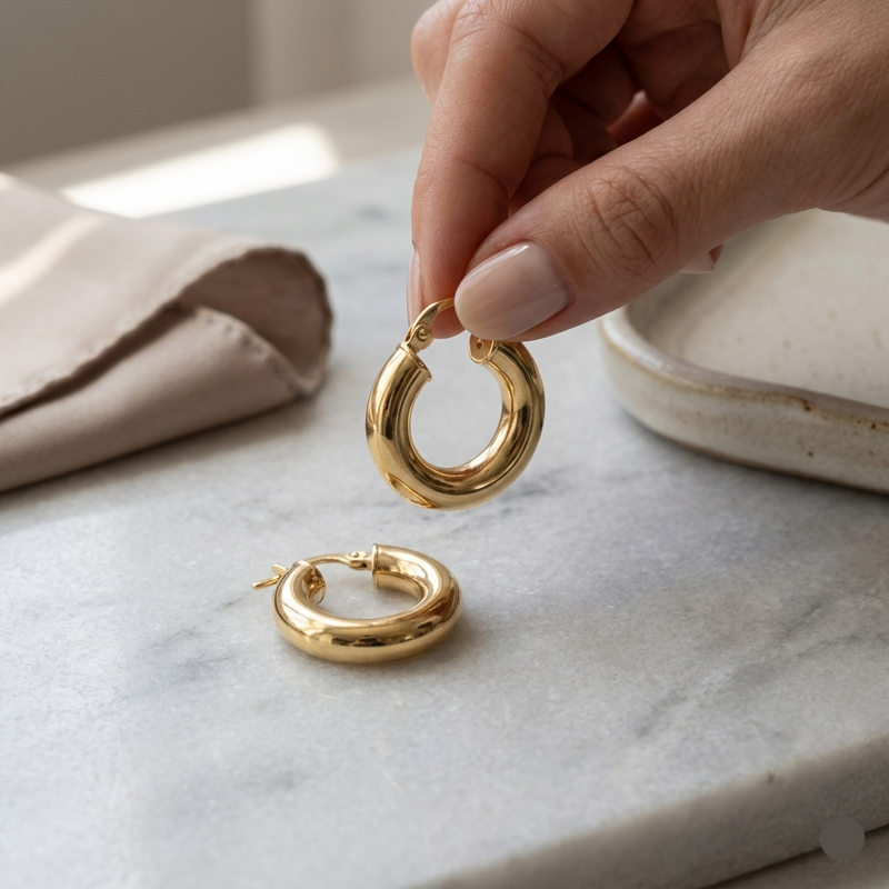 18k Gold Big Tube Loop Earrings - 18k Gold Earrings - Embellish Gold Jewelry & Diamond