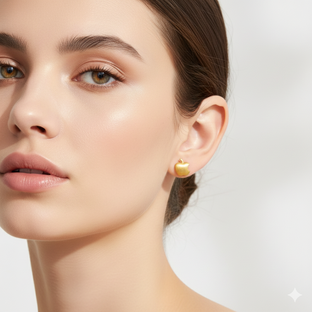 18K Real Gold Apple Earrings
