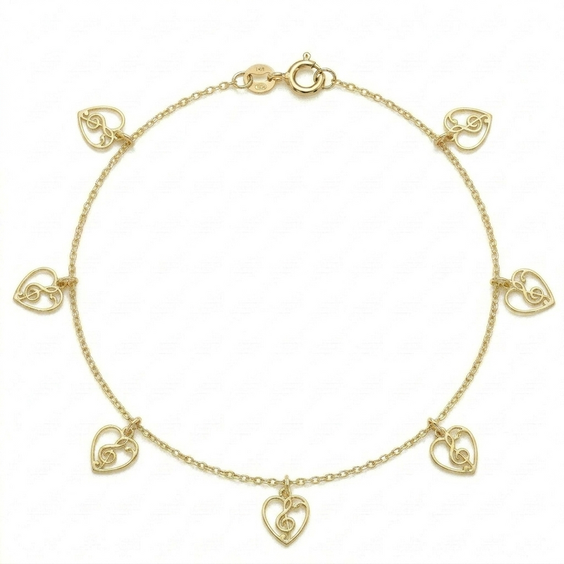 18k Gold Heart G-Cleft Anklet - Anklet - Embellish Gold Jewelry & Diamond