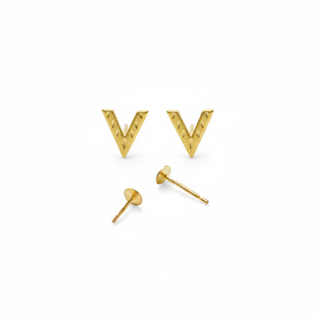 18k Gold V Screw Earrings