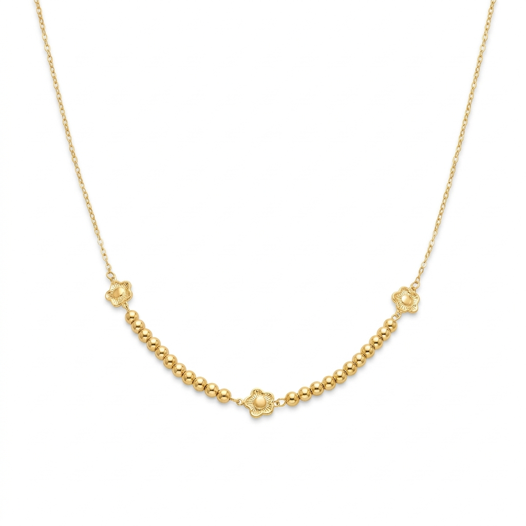 18k Gold Star Dot with Balls Necklace - 18k Gold Necklace - Embellish Gold Jewelry & Diamond