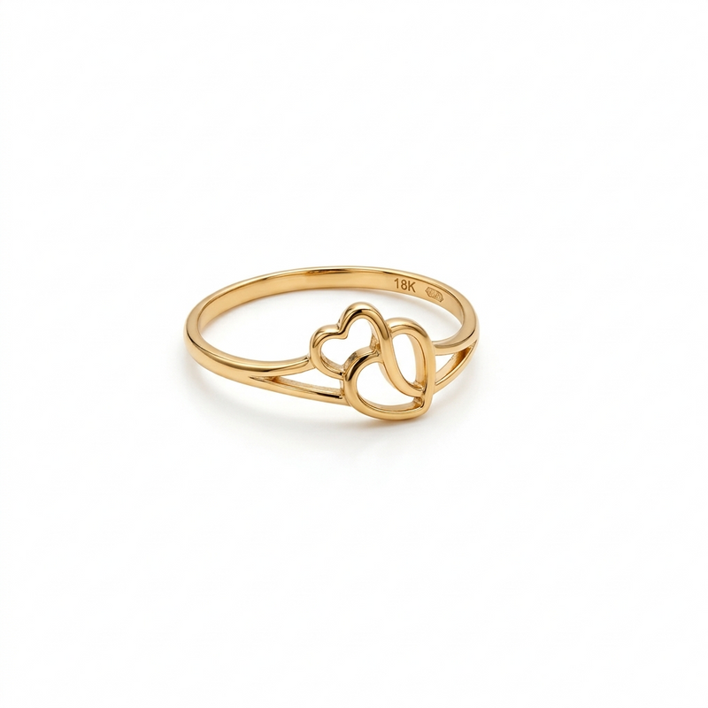 18k Gold Sexy Double Heart Ring - 18k Gold Ring - Embellish Gold Jewelry & Diamond