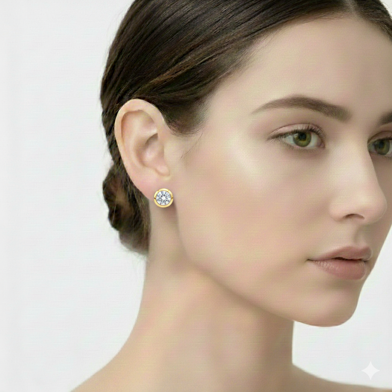 18k Gold Zircon Round Earrings - ad collection - Embellish Gold Jewelry & Diamond