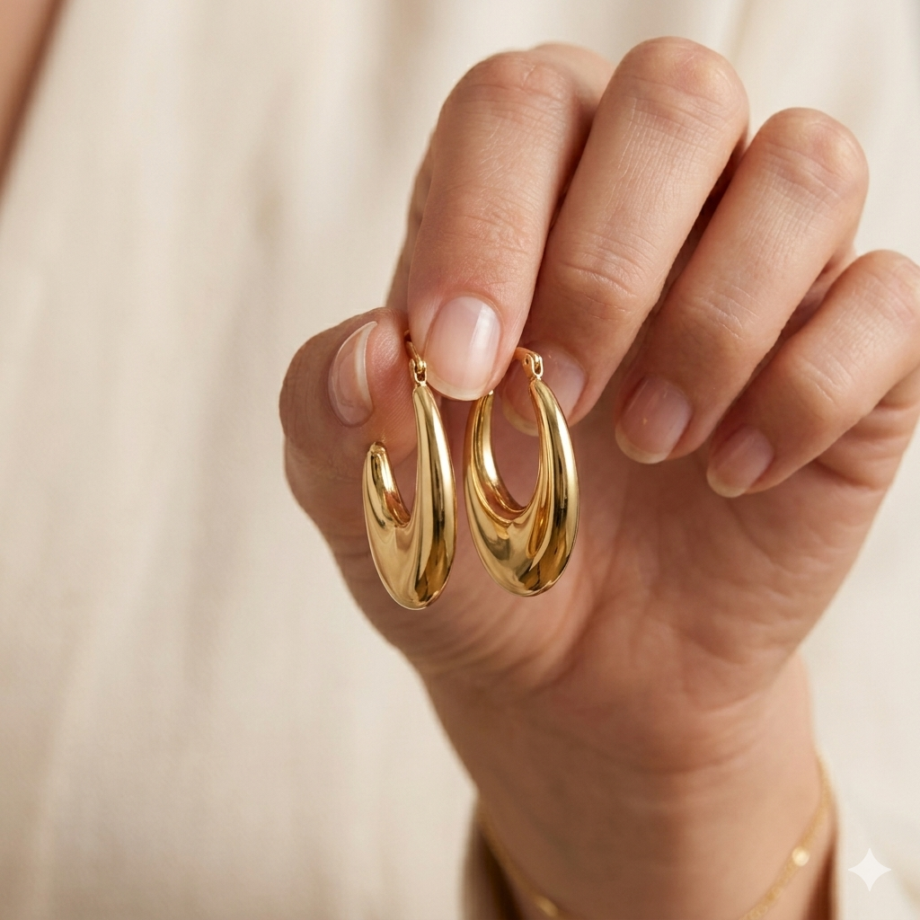 18k Gold Oval Loop Earrings - 18k Gold Earrings - Embellish Gold Jewelry & Diamond