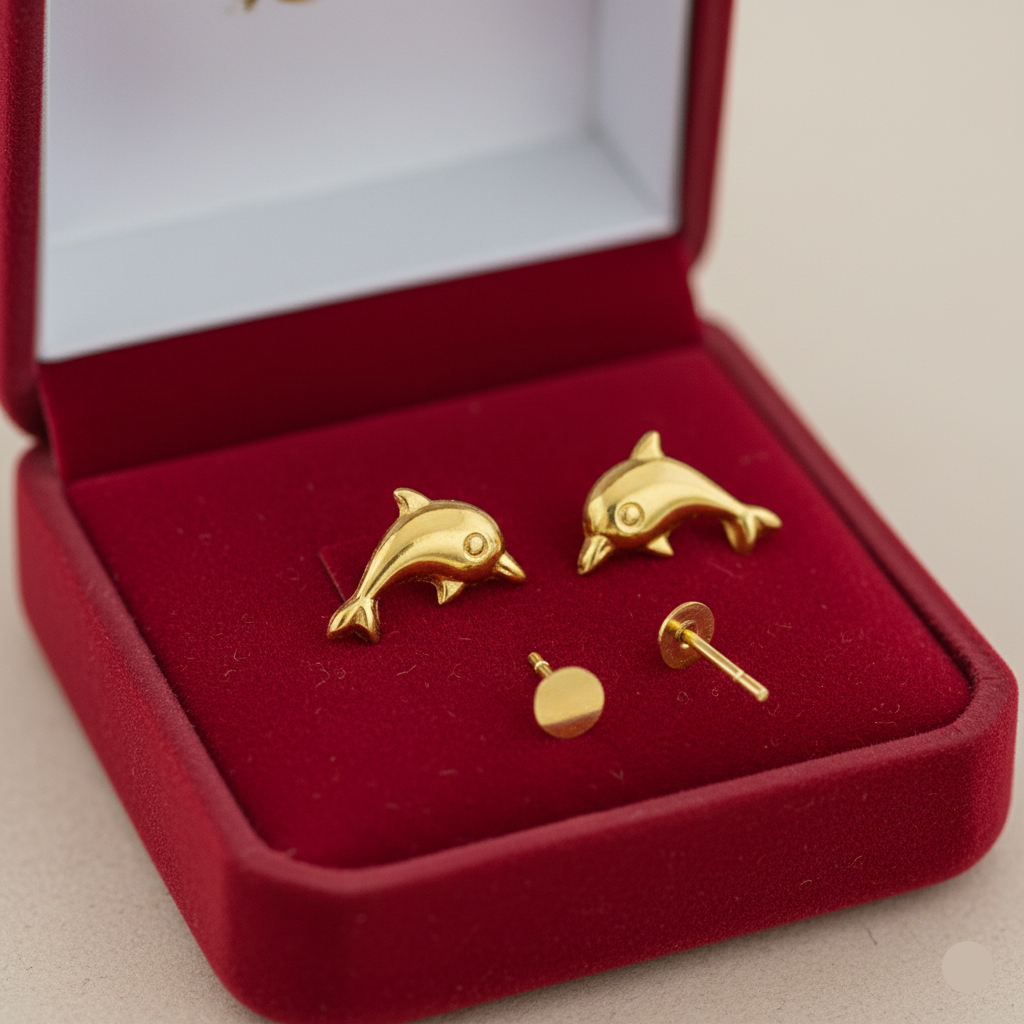 18K Real Gold Dolphine Earrings - 18k Gold Earrings - Embellish Gold