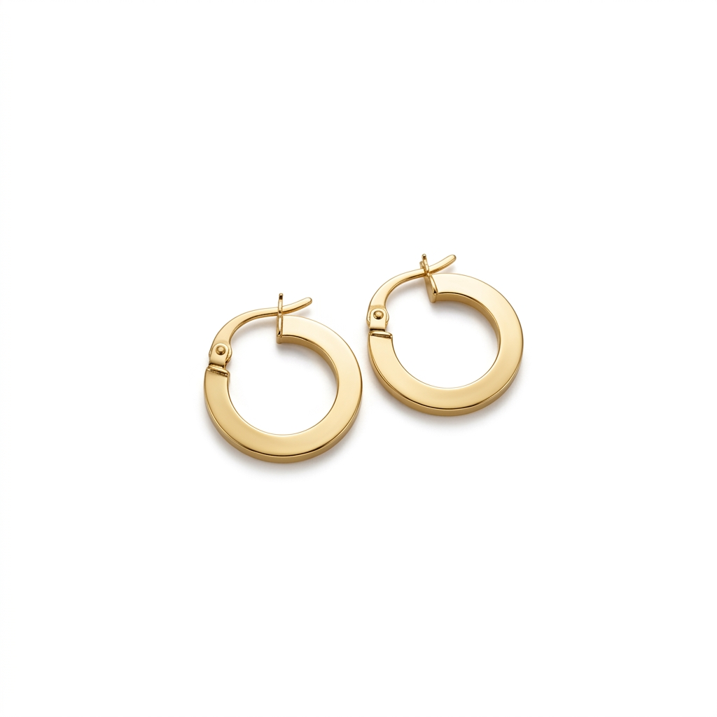 18k Gold Shiny Flat Loop Earrings - 18k Gold Earrings - Embellish Gold Jewelry & Diamond