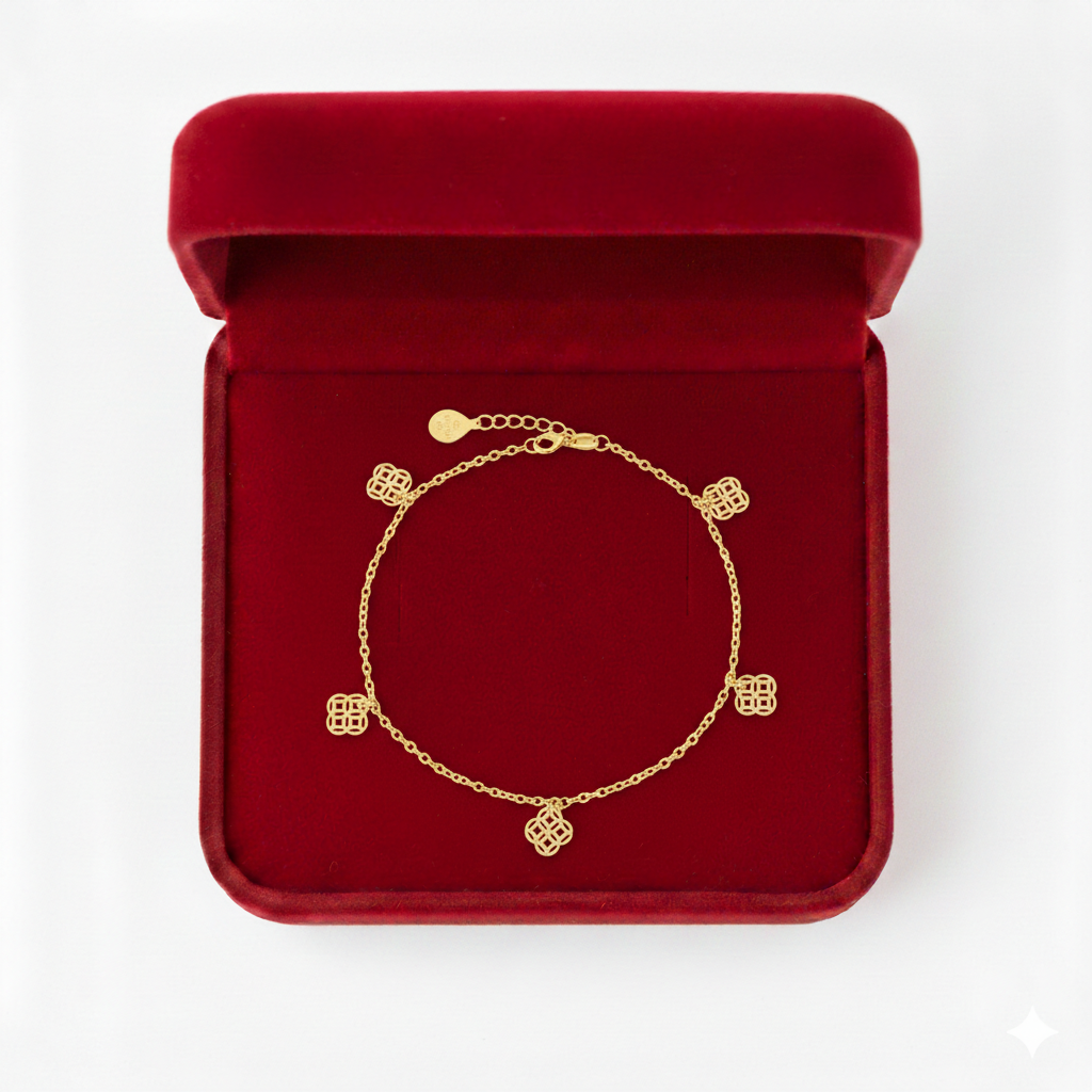 18K Real Gold Hexagons 5 Pendant Bracelet