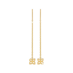 Gold earrings with chain design on a white background