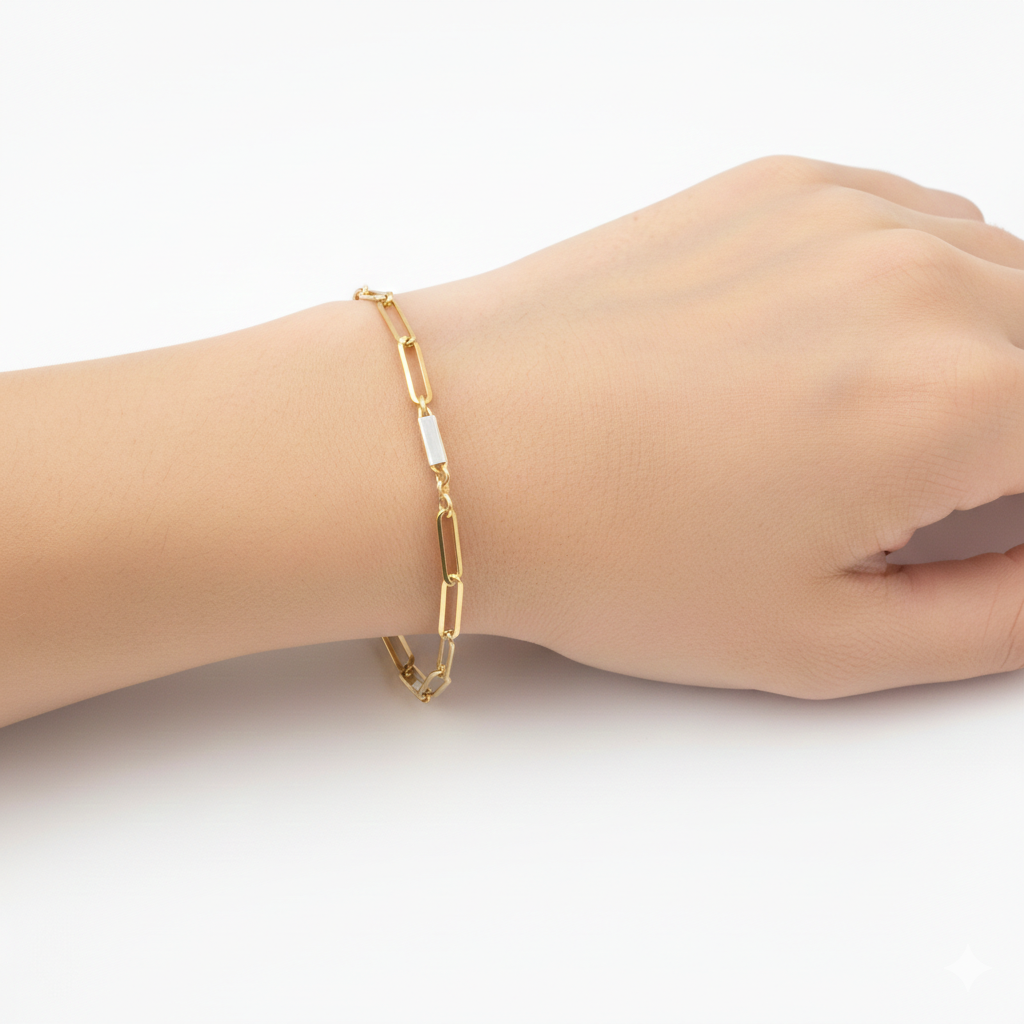 18k Gold Laser Paperclip Bracelet