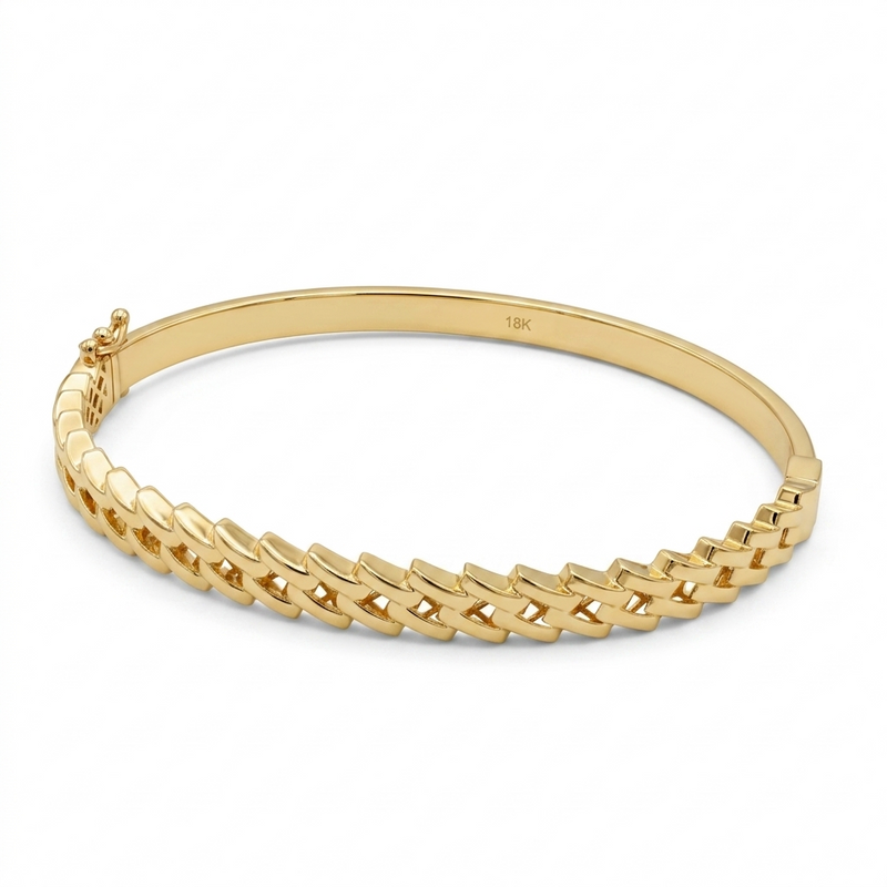18k Gold Cuban Inspired Bangle - 18k Gold Bangle - Embellish Gold Jewelry & Diamond
