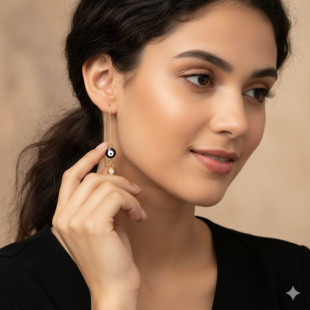 أقراط تيكتاك من الذهب الحقيقي عيار 18 قيراط على شكل عين الشر