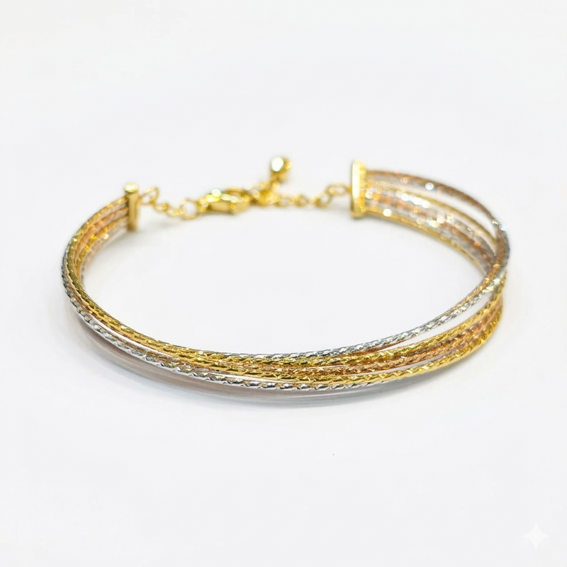 18k Gold Tri Color Bangle - مجموعة متميزة - Embellish Gold Jewelry & Diamond