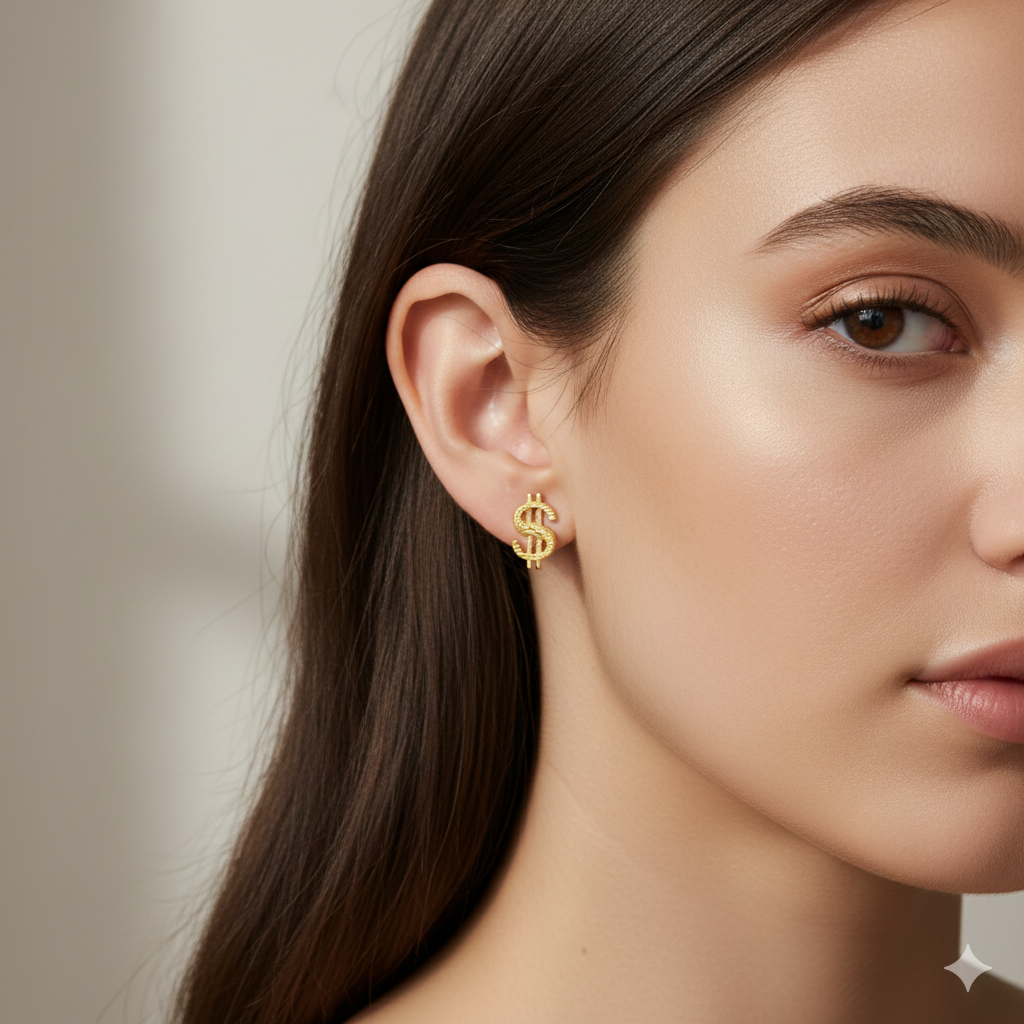 18K Real Gold Dollar Style Earrings