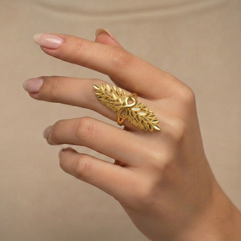 18k Gold Infinity Leaf Ring - 18k Gold Ring - Embellish Gold Jewelry & Diamond