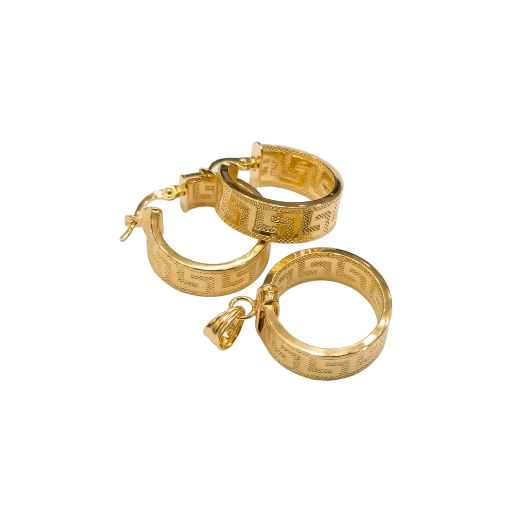 Pair of gold hoop earrings on a white background