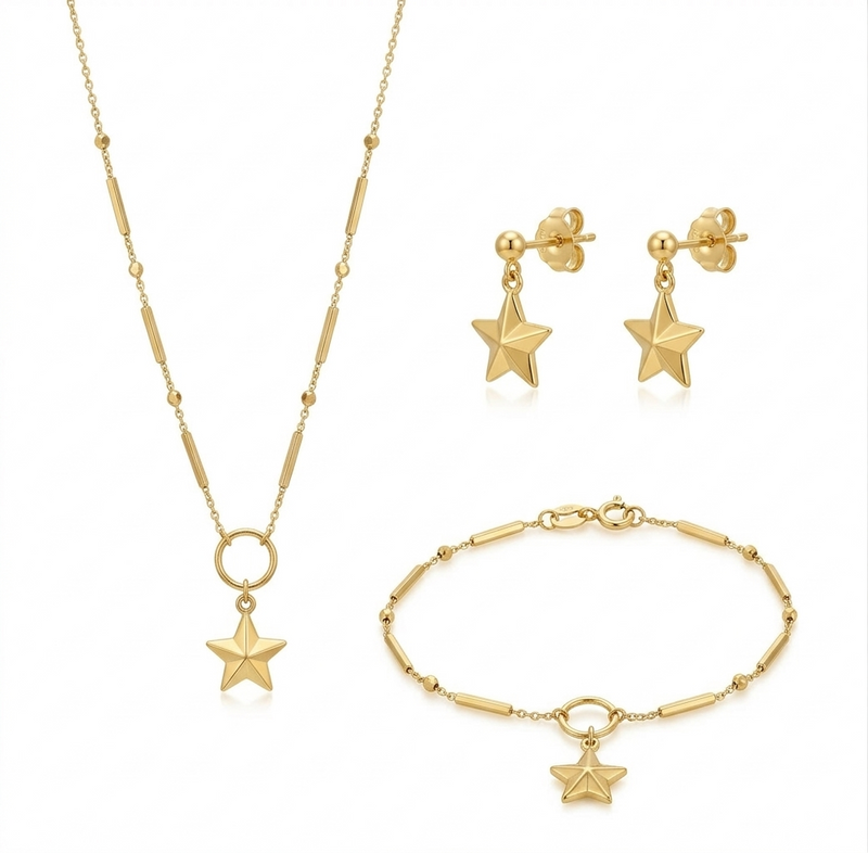 18k Gold Star Ball Jewelry Set - مجموعة متميزة - Embellish Gold Jewelry & Diamond