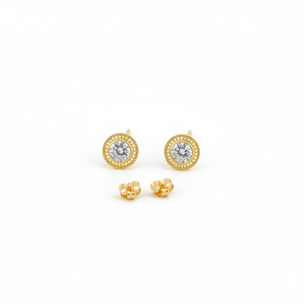 18K Real Gold Hole Stone Earrings