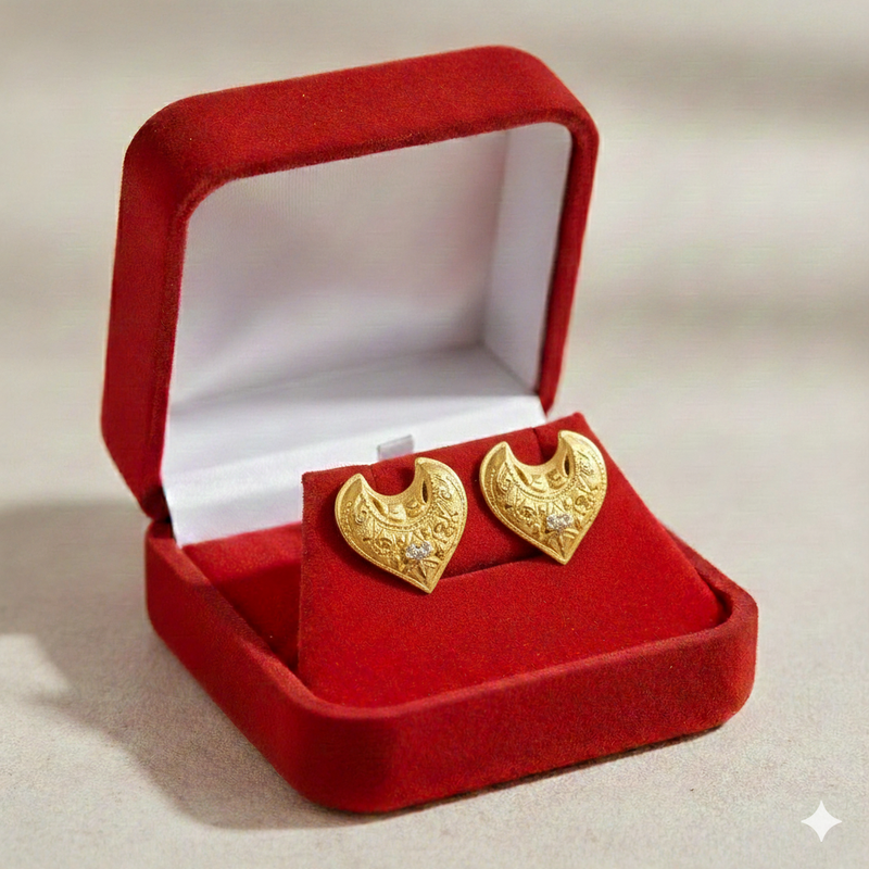 18k Gold Flame Heart Screw Earrings - 18k Gold Earrings - Embellish Gold